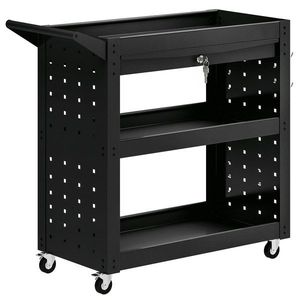 HOMCOM Cărucior pentru scule cu roți blocabile, cărucior mobil de atelier cu 3 niveluri, sertar și plăci perforate, Negru | Aosom Romania imagine