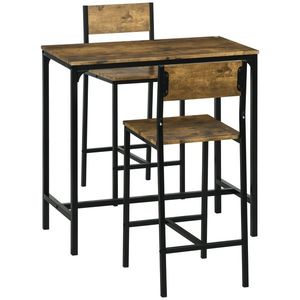 HOMCOM Set de bar 3 piese, masă înaltă, 2 scaune, MDF, cadru metalic, rezistent la apă, Maro | Aosom Romania imagine