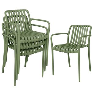 Outsunny Set 4 Scaune de Grădină Stivuibile din Plastic Anti-UV, Scaune pentru Prânz în Exterior cu Spătar Ergonomic cu Lamele și Mânere, pentru Terasă Balcon Grădină Exterior Interior, 55x58, 5x81, 5 cm, Verde | Aosom Romania imagine