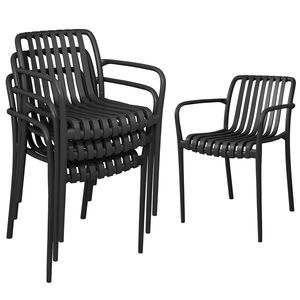 Set 4 Scaune de Grădină Outsunny Stivuibile din PP Rezistent la Razele UV, Scaune de Luat Masa pentru Exterior cu Spătar Ergonomic cu Lamele și Brațe, pentru Terasă, Balcon, Grădină, 55x58, 5x81, 5 cm, Negru | Aosom Romania imagine