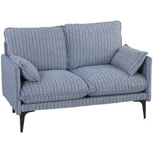HOMCOM Canapea 2 locuri din material respirabil cu perne groase, 2 perne, cotiere, pentru living, Albastru | Aosom Romania imagine