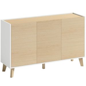 HOMCOM Bufet bucătărie, mobilier de depozitare nordic, 3 uși cu închidere silențioasă, 6 compartimente, lemn natural și alb | Aosom Romania imagine