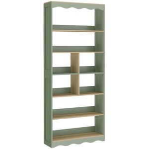 HOMCOM Bibliotecă, etajeră de depozitare cu 6 niveluri și 6 compartimente deschise, 76 x 23, 8 x 180 cm, lemn natural și verde | Aosom Romania imagine