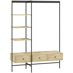 HOMCOM Stativ pentru haine cu rafturi, sertare și bara pentru umerașe, stativ independent de 180 cm în stil modern, cadru metalic, stejar | Aosom Romania imagine