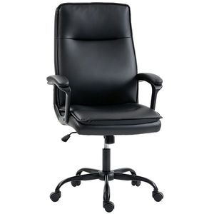 HOMCOM Scaun de Birou Rotativ din Piele PU, Funcție Balans, Spătar Înalt, Înălțime Reglabilă, Capacitate 120kg, Negru | Aosom Romania imagine