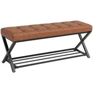 HOMCOM Bancă pentru pantofi, bancă de intrare cu șezut din piele sintetică, 112 x 37 x 47 cm, maro | Aosom Romania imagine
