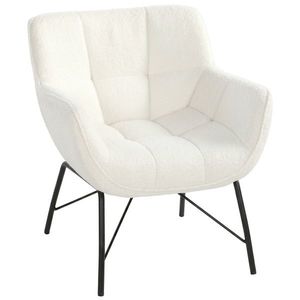 HOMCOM Scaun de accent modern, fotoliu Sherpa-Fleece cu spătar curbat, cotiere integrate, picioare metalice, alb-crem | Aosom Romania imagine