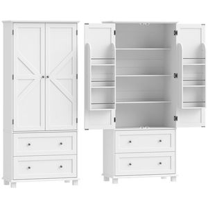 HOMCOM Bufet înalt bucătărie, dulap de bucătărie 2 uși, 2 sertare, 6 suporturi pe uși, rafturi reglabile, 80x39, 5x184, 5cm, alb | Aosom Romania imagine