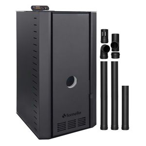Pachet cazan pe peleti Fornello SERENA B, 25 kw, complet echipat cu pompa de circulatie, vas de expansiune, supapa siguranta, telecomanda, culoare Black, arzator fonta, kit evacuare 2.5 ml, pentru suprafete pana la 150 mp imagine