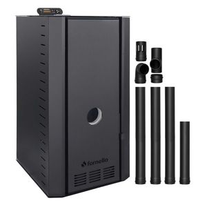 Pachet cazan pe peleti Fornello SERENA B, 25 kw, complet echipat cu pompa de circulatie, vas de expansiune, supapa siguranta, telecomanda, culoare Black, arzator fonta, kit evacuare 3.5 ml, pentru suprafete pana la 150 mp imagine