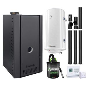 Pachet cazan pe peleti Fornello SERENA B, 25 kw, complet echipat cu pompa, vas expansiune, supapa siguranta, telecomanda, arzator fonta, boiler, termostat, aspirator, kit evacuare 3.5 ml, pana la 150 mp imagine