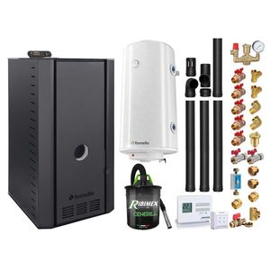 Pachet cazan pe peleti Fornello SERENA B, 25 kw, complet echipat cu pompa, vas expansiune, supapa siguranta, telecomanda, arzator fonta, boiler, termostat, aspirator, fitinguri, kit evacuare 3.5 ml, pana la 150 mp imagine