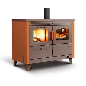 Termoșemineu pe combustibil solid (lemn/brichete/cărbune), Fornello Alazzi 25 kW, plită din fontă, cuptor iluminat si pompă de circulație, pentru încălzire și gătit, până la 150 mp imagine