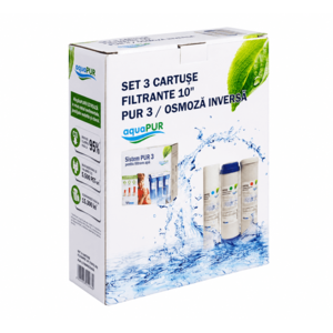 Cartuse filtrare apa Aquapur PUR3, carbune activ granular, pentru sistem filtrare, filtrare compusi organici, imbunatatire gust si miros, 8 l/min, 10 microni, 3 buc/pachet imagine