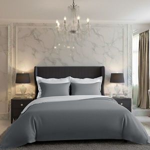 Lenjerie de pat 1 pers., , Luxury Collection din satin, alb/gri, gri închis, 140 x 200 cm, 70 x 90 cm imagine
