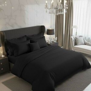 Lenjerie de pat din satin Luxury Collection, negru, negru, 140 x 220 cm, 70 x 90 cm imagine