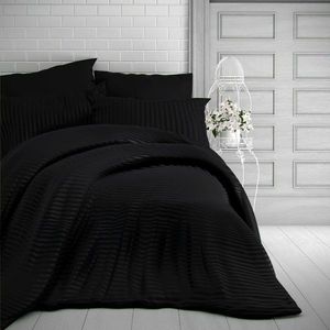 Lenjerie de pat Kvalitex Stripe, satin, negru, negru, 220 x 200 cm, 2 buc. 70 x 90 cm imagine