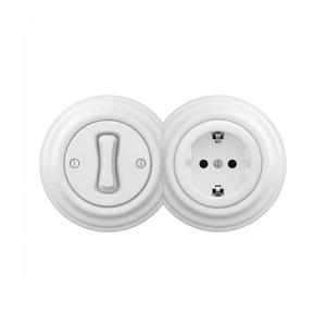 lap – Întrerupător retro unipolar (1) și priză SCHUKO 230V cu ramă, alb zăpadă imagine