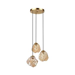Lustră suspendată pe cablu CRISTAL 3xE14/15W/230V alamă/bej fumuriu imagine
