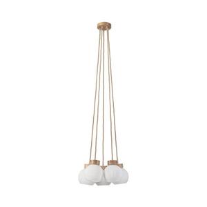 Lustru suspendat pe cablu LOOMIS, 5x E27 / 15 W / 230 V, 130 cm, bej/stejar imagine