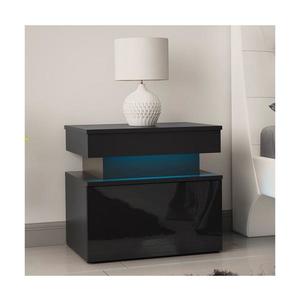 Noptieră GLOSSA cu iluminare LED, 51x55 cm, negru/negru lucios imagine