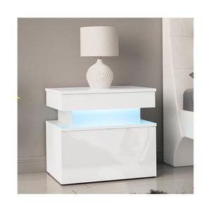 Noptieră GLOSSA cu iluminare LED, 51 x 55 cm, alb/alb lucios imagine