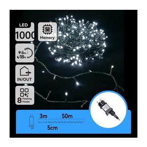 - Ghirlandă LED de exterior pentru Crăciun, 1000 LED, 8 funcții, 53 m, IP44, alb rece imagine