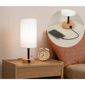 Brilagi - Lampă de masă cu port USB TABLON 1xE27/25W/230V stejar/negru/alb imagine