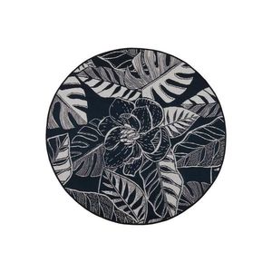 Covor de exterior JUNGLE 135 cm, negru/alb, model cu frunze imagine