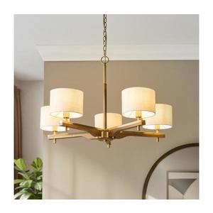 Endon 116994 - Candelabru HEATHCLIFF cu lanț, 5xE14/7W/230V, alamă/frasin imagine