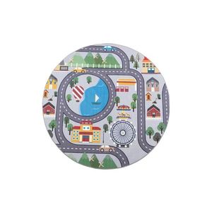 Covor antiderapant pentru copii ARES STREETS, 160 cm, gri, imprimeu cu oraș imagine