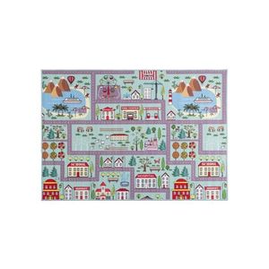 Covor pentru copii STELLA STREETS 80x100 cm turcoaz, cu imprimeu oraș imagine