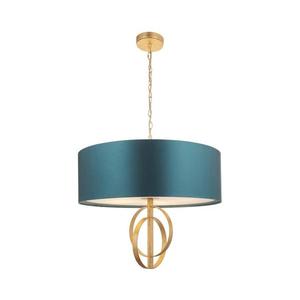 Endon 95219 - Candelabru pe lanț, 5x soclu E27, 10 W, 230 V, Ø 70 cm, albastru/alamă imagine
