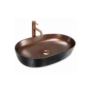 REA-U6383 - Lavoar pe blat CLEO 41x60, 5 cm ceramică/negru/cupru periat imagine