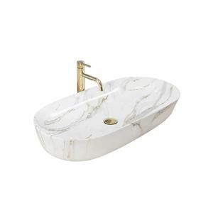 REA-U8404 - Lavoar pe blat CLEO 41x81 cm din ceramică, alb, decor marmură imagine