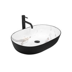 REA-U6625 - Lavoar CLEO pentru blat 41x60, 5 cm, ceramică, negru/alb, decor marmură imagine