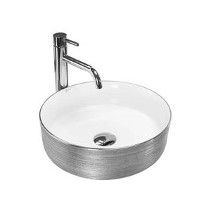 REA-U3304 - Lavoar de așezat pe blat SAMI, Ø 36 cm, ceramică, alb/argintiu imagine