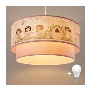 Brilagi - Lustră LED pentru copii BOBO 1xE27/60W/230V Ø 40 cm, roz cu zâne imagine