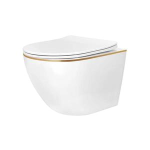 REA-C6806 - Vas WC suspendat CARLO MINI TORNADO Rimless cu capac, ceramică/alb/auriu imagine