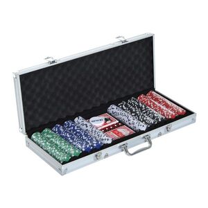 Imagine HOMCOM Set de Poker Profesional 500 Piese, 2 Pachete de Cărți, Buton Dealer, Zaruri, în Valiză de Transport | Aosom Romania