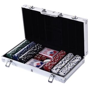 Imagine HOMCOM Set de Poker de Lux 300 Jetoane, Geantă din Aluminiu, Argintiu, Ideal pentru Seara de Joc | Aosom Romania
