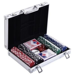 Imagine HOMCOM Set de Poker, 200 jetoane, Carcasa de aluminiu, Argintiu | Aosom Romania