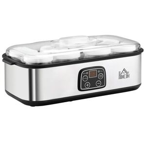 Imagine HOMCOM Mașină de Iaurt 30W cu 8 Recipiente, Cronometru și Temperatură Reglabilă 20-55°C, Argintiu | Aosom Romania