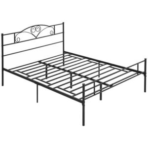 Imagine HOMCOM Structura Pat Matrimonial din Otel 160x200cm cu Sipci Integrate, Tetiera si Tablie, Spatiu de Depozitare, Negru | Aosom Romania