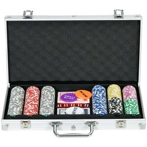 Imagine SPORTNOW Set Poker 300 Jetoane Numerotate 11g, Carcasă Aluminiu, 2 Pachete Cărți, 5 Zaruri | Aosom Romania