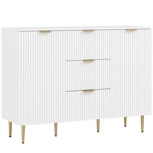 Imagine HOMCOM Dulap de Depozitare pentru Bucatarie cu 3 Sertare, Rafturi Reglabile și Picioare Metalice, 120x40x89, 5 cm, Alb | Aosom Romania
