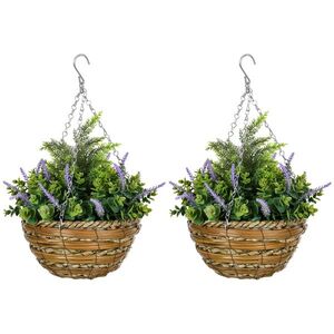 Imagine Outsunny Set 2 Plante Artificiale de Lavandă cu Ghiveci și Cârlig, Ø25x34 cm, Verde și Violet | Aosom Romania
