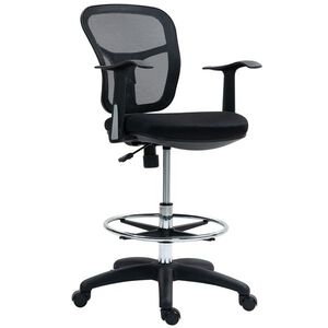 Imagine HOMCOM Scaun de Birou Rotativ cu Inel pentru Sprijinirea Picioarelor și Spătar Curbat, 55x58x94 cm, Negru | Aosom Romania