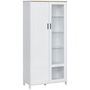 Imagine HOMCOM Bufet Modern 2 Uși 7 Rafturi Design Anti-Răsturnare Lemn Sticlă 76x36x160cm Alb | Aosom Romania