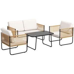 Imagine Outsunny Set Mobilier de Grădină din 4 Piese cu Canapea, 2 Fotolii și Măsuță, 110x61x63 cm, Alb Crem | Aosom Romania